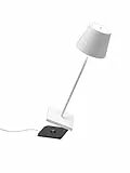 Zafferano Poldina Pro, Lampada da tavolo LED senza fili Ricaricabile, Dimmer touch 2700-3000K, ricarica wireless, IP65 Uso Interno/Esterno batteria Lunga Durata, Corpo in Alluminio, H38cm - Bianco
