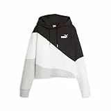 PUMA Felpa con Cappuccio Power Cat FL, Sudore Donna, Nero-Grigio Chiaro Erica, M