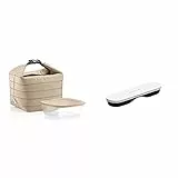 Guzzini Set Borsa Termica Con Contenitore Salvafreschezza On The Go, Argilla, Borsa 22 X 18 X H22 Cm & On The Go Posate Da Viaggio, Spalvieri & Del Ciotto, 19 X 5.5 X H2 Cm