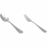 Amazon Basics - Cucchiai da minestra in acciaio inox con bordo arrotondato, confezione da 12 pezzi & Forchette da tavola in acciaio inox con bordo arrotondato, confezione da 12 pezzi