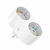 GHome Smart Presa Smart Wifi, 2-in-1 Plug con Monitor di Energia, Programmabile Prese Doppia Alexa con Funzione Timer, Controllo tramite e APP, Compatibile con Alexa e Google Home, Bianco