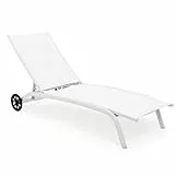 Decor Space Lettino prendisole Cleo in alluminio con ruote da giardino per esterno (Bianco, Classico)