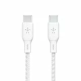 Belkin Cavo da USB Tipo C a USB-C, Power Delivery da 100W, certificazione USB-IF, cavo USB 2.0 con esterno in nylon a doppia intrecciatura per iPhone 15, iPad Pro, MacBook, Galaxy e altri, 2 m, bianco