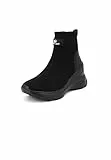 QUEEN HELENA Sneakes Alte Senza Lacci Scarpe da Ginnastica Platform Elasticizzate Casual Comode Invernali Donna X27-75 (X27-75 Nero, Numeric_39)