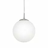 EGLO Lampada a sospensione Rondo, lampada a sospensione a uno punto luce, lampada a sospensione in acciaio, nichel opaco, bianco opaco opalino, E27, diametro 30 cm
