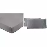 Amazon Basics Lenzuolo con angoli in microfibra, 160 x 200 x 30 cm, Grigio Scuro & Federe in microfibra, 50 x 80 cm, Set di due Grigio scuro