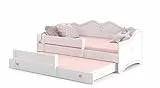 MEBLEKO Letto per bambini con funzione estraibile bianco EMMA 160x80 + 2 materassi + 2 telaio, Divano Letto con Doghe in Legno