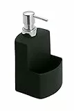 WENKO Dosatore di detersivo Festival, dosatore di sapone per cucina, ceramica di qualità con superficie soft touch, vano aggiuntivo per spugnetta, capacità 380 ml, 10 x 18 x 10 cm, nero