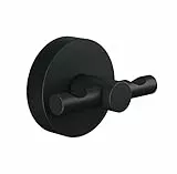 tesa® MOON BLACK Gancio per Accappatoio - Per bagni in stile industriale e moderno - Senza foratura, soluzione adesiva inclusa - 50 mm x 65 mm x 53 mm - Nero opaco