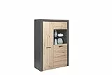Inter Link Vetrina, Legno, Finto Rovere Artisan, Antracite, 100 x 41,6 x 147 cm