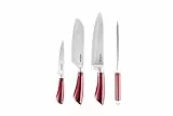 Excelsa Phoenix Set 4 Coltelli da Cucina, Manico Rosso, Acciaio INOX