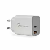 TECHMADE Caricatore TYPE-C + USB 20W FAST CHARGE da Muro, Caricabatterie Alimentatore Presa USB + TYPE C (2 Porte), Spina Compatibile con iPhone, Samsung, Huawei, Xiaomi, Android