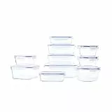 Amazon Basics - Contenitori per alimenti, in vetro, con coperchi 20 unità, (10 contenitori + 10 coperchi), senza BPA, Transparent, Blu