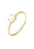 Elli Anello da Donna Placcato Oro con Perla Semirotonda, Misura 12