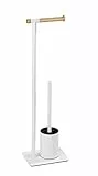 WENKO Piantana portarotolo e scopino WC Macao, Acciaio, 21 x 70.5 x 15 cm, Bianco