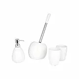 Axentia Pisa Set Bagno, Ceramica, Bianco/Argento, 4 Pezzi