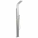 vidaXL Doccia da Giardino Curvo Ugelli Silicone a Getto Idromassaggio Soffione a Colonna a Mano Esterni in Acciaio Inox Spazzolato Argento