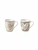 Brandani . Set 2 Mug Tazza Tisaniera Batticuore 52291 Ceramica Bianco Tortora