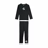 Calvin Klein Knit Pj Set (LS & Cuffed Pant) Pigiama, Pvhblack/W/Pvhblack, 10-12 Years Bambino