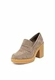 QUEEN HELENA Mocassini Alti con Tacco Francesine Casual Eleganti Senza Lacci con Plateau Scarpe Punta Chiusa Donna X27-161 (Khaki, Numeric_37)