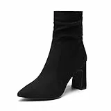 DREAM PAIRS Stivali da Donna Stivali a Metà Polpaccio Zipper Tacco Grosso Punta Appuntita NERO SDMB2201W-E Taglia 38 (EUR)