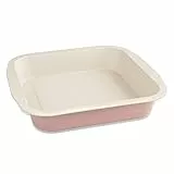 Dr.Oetker Stampo quadrato in acciaio rivestito con ceramica rinforzata 28x26cm, Linea Retrò, colore: rosa e panna, quantità: 1 pezzo
