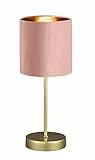 Fischer & Honsel Lampada da tavolo Aura, elegante lampada da tavolo dal design classico con interruttore a cavo, 1 attacco E 14, metallo dorato e paralume in velluto rosa, altezza: 34 cm