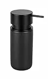 WENKO Dosatore di sapone Silo nero, dispenser in ceramica ricaricabile max. 250 ml di sapone liquido, detersivo per piatti o disinfettante, erogatore a pompa in plastica ABS extra grande, ∅ 6,2x16,5cm