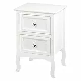 WOLTU Comodino Shabby Chic Comodino Bianco con Due Cassetti per Camera da Letto Comodino da Notte in MDF 40x30x60cm TS119ws