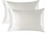Set di 2 federe in raso per capelli e pelle, più morbide della seta, bianche e setose, traspiranti, anti-rughe, con chiusura a busta, per letto queen size (50 x 75 cm)