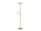 Reality Leuchten Beleuchtung Lampada da terra classica in ottone opaco con faretto da soffitto e luce da lettura flessibile, paralume in vetro bianco