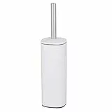 WENKO Porta scopino chiuso Alassio, porta scopino dal design chiuso con scopino WC nero e testina WC sostituibile Ø 8,5 cm, Acciaio, 9,3x39,2x9,3 cm, bianco opaco