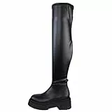 Tommy Jeans Scarpe da snowboard da donna Over the Knee Boots sintetiche combinate inverno tempo libero tinta unita, Nero , 38 EU