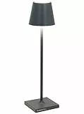Zafferano Poldina Pro Micro Lampada da Tavolo LED senza Fili Ricaricabile - Lampada Touch Dimmerabile per Uso Interno/Esterno IP65 - Temp. Luce 2200-2700 - 3000K - Alluminio H27,5 (Grigio Scuro)