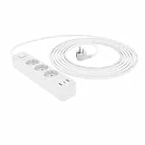 Amazon Basics - Protezione da sovratensione a 3 uscite,1 USB-C, 2 USB-A, 32 Watt, 1050 Joule, cavo intrecciato da 1,5 m