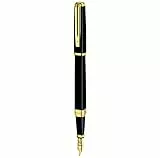 Waterman Exception Penna Stilografica Sottile, Pennino Medio con Cartuccia di Inchiostro Blu, Nero con Clip in Oro 23 Carati, Confezione Regalo