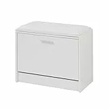 Baroni Home Scarpiera Salvaspazio Slim in Legno Melaminico da Ingresso. Cassapanca da ingresso Bianca da 6 paia con Anta a Ribalta e Doppia Profondità 30x63x45 cm