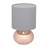 Relaxdays Lampada da Tavolo, Abat Jour con Funzione Touch e Paralume in Stoffa, H x D: 27,5 x 18 cm, E14, Rame Grigio