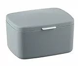 WENKO Contenitore con coperchio Barcelona grigio - Cestino portaoggetti, cestino da bagno con coperchio, assolutamente infrangibile, TPE, 19.5 x 11 x 16 cm, Grigio