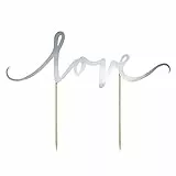 Lage Cake Topper per Torta Party di San Valentino con scritta Love, Festa degli innamorati, Matrimonio, Wedding, Anniversario, in cartoncino colore Argento Lucido H 17 x L 23 cm