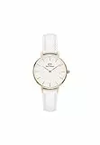 Daniel Wellington Petite Bondi Orologio Donna, 28mm, in Pelle, Bianco/Oro Rosato
