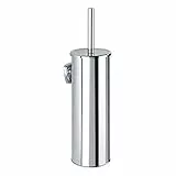 WENKO Scopino WC Basic, porta scopino per WC chiuso a parete, incluso scopino per WC, con supporto a parete per avvitare, accessorio da bagno in acciaio inox, 10 x 37 x 10,5 cm, lucido