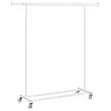 SONGMICS Stand Appendiabiti con Ruote, Attaccapanni Estensibile per Carichi Pesanti, Portata Max 90 kg, Facile da Montare, Portatile, Bianco Classico HSR013W01