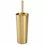 mDesign Scopino bagno con porta scopino – Elegante spazzolino WC in acciaio – Scopino WC ideale per bagno padronale o degli ospiti – ottone