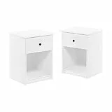 Furinno Lucca, tavolino, Comodino con Un cassetto, Legno ingegnerizzato, Bianco, Confezione da 2