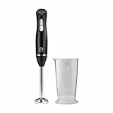 MasterChef Frullatore ad Immersione 2 in 1 Tritatutto Elettrico Multifunzione, con Bicchiere 700ml, Perfetto per Smoothie, Zuppa, Passata, Tritaghiaccio e altro, Acciaio Inox e Plastica, Nera, 200W