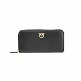 Pinko Ryder Zip Around Vitello Seta, Accessori da Viaggio-Portafogli Donna, Z99Q_Nero-Antique Gold, U