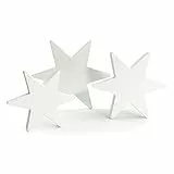 Oblique Unique® Set di 3 stelle in legno, bianco, decorazione natalizia, in legno