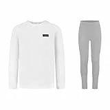 calvin klein Knit Pj Set (LS & Legging) Pigiama, Pvhwhite/W/Greyheather, 8-10 Years Bambina
