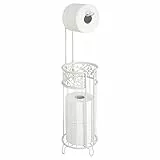 mDesign Porta carta igienica da terra – Elegante contenitore portarotolo – Comoda piantana bagno per 1 + 3 rotili di scorta – bianco